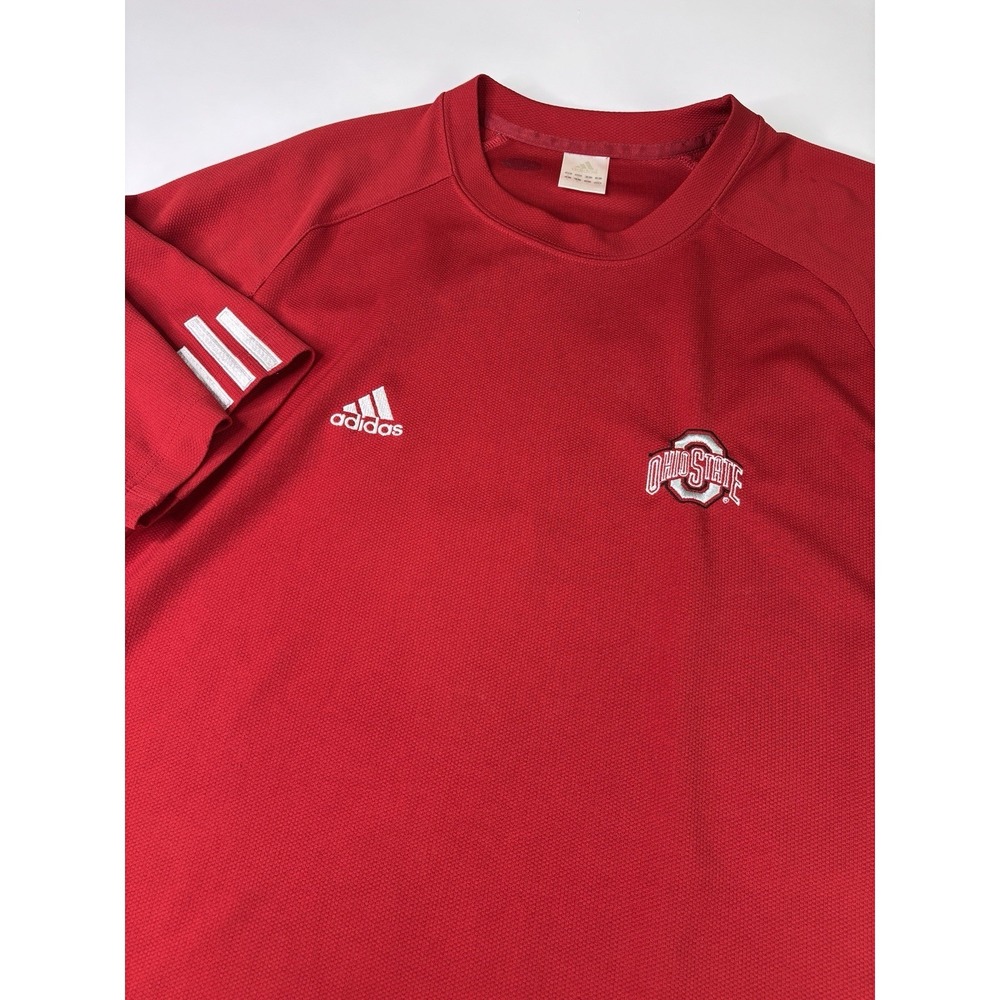 Adidas Ohio State Buckeyes Shirt Men Medium Red Buckeye Leaf Short Sleeve